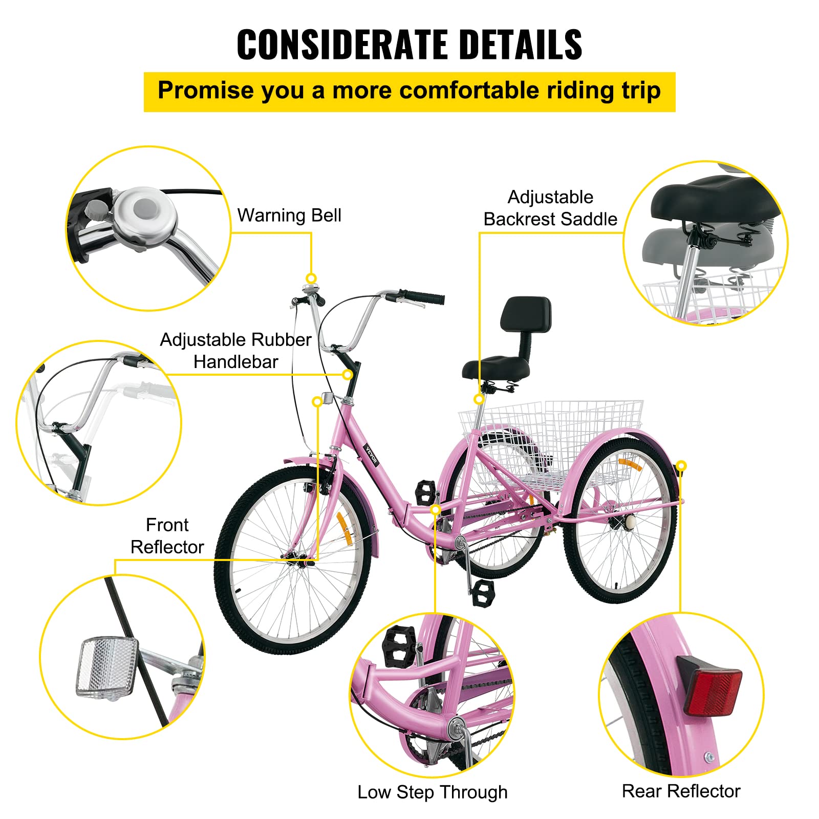 Amazon | Bkisy 三輪車 大人用 26インチ 1速 3輪自転車 大人用 3輪